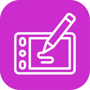 Icon eines Grafiktabletts mit Stift für visuelles Design