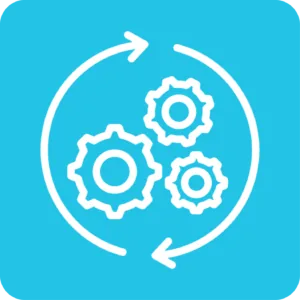 Icon von drei Zahnrädern mit umlaufenden Pfeilen für Prozessautomatisierung