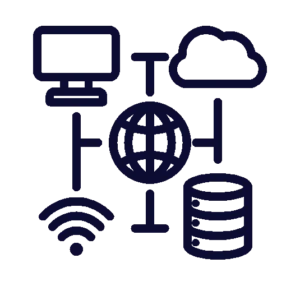 Icon Cloud mit Datenbank-Symbolen für Datenarchitektur und CRM-Hygiene