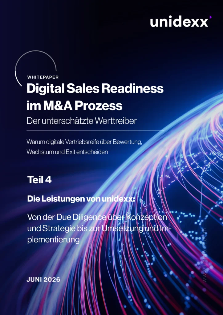 Cover des Whitepapers "Digital Sales Readiness im M&A Prozess", Teil 4: Die Leistungen von unidexx