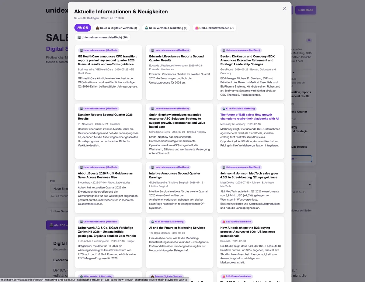 Screenshot der 8DSR-Software: aktuelle Informationen und Neuigkeiten aus der MedTech-Branche